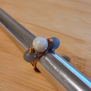 Handmade Moonstone and Blue Aventurine Copper Wire Wrapped Ring Non-Adjustable